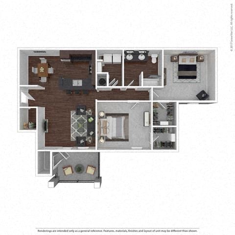Floor plan for 2 beds, 1 bath, 1185 sqft