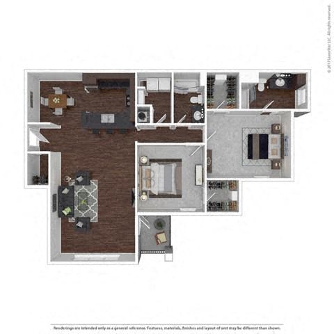 Floor plan for 2 beds, 2 baths, 1390 sqft