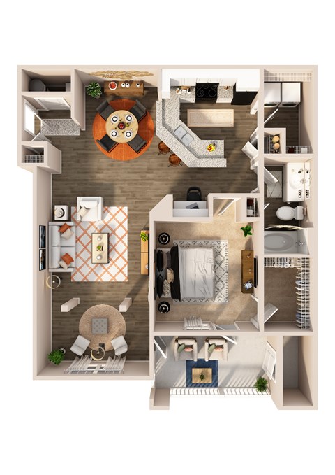 Floor plan for 1 bed, 1 bath, 975 sqft