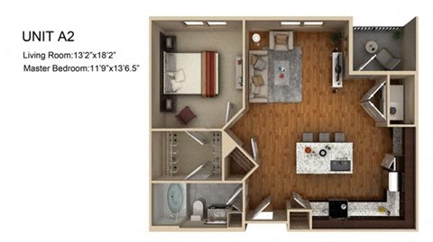 Floor plan for 1 bed, 1 bath, 809 sqft