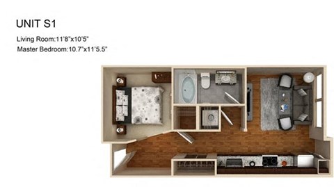 Floor plan for studio, 1 bath, 541 sqft