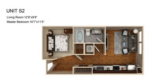 Floor plan for studio, 1 bath, 551 sqft
