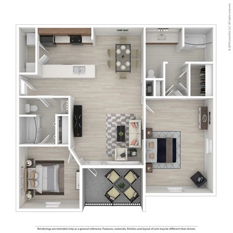 Floor plan for 2 beds, 2 baths, 1114 sqft