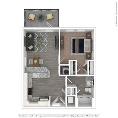 Floor plan for 1 bed, 1 bath, 615 sqft