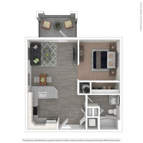 Floor plan for studio, 1 bath, 685 sqft