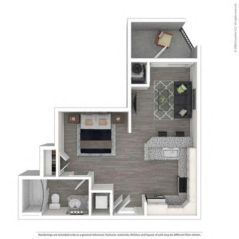 Floor plan for studio, 1 bath, 465 sqft