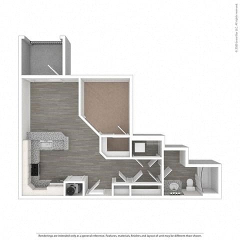 Floor plan for studio, 1 bath, 623 sqft