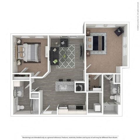 Floor plan for 2 beds, 2 baths, 1012 sqft