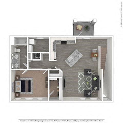 Floor plan for 1 bed, 1 bath, 1071 sqft