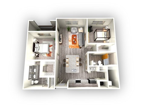 Floor plan for 2 beds, 2 baths, 1121 sqft