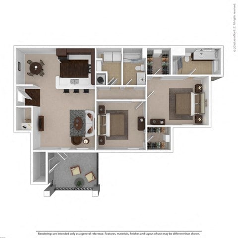 Floor plan for 2 beds, 2 baths, 1240 sqft
