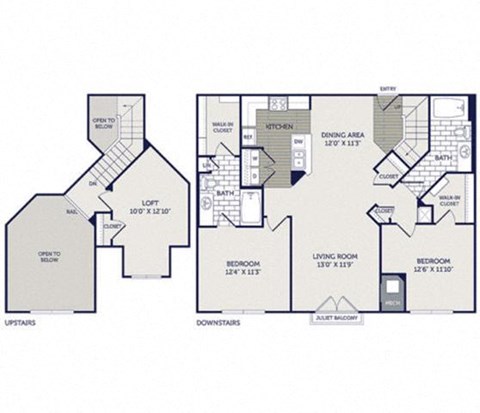 Floor plan for 2 beds, 2 baths, 1368 sqft
