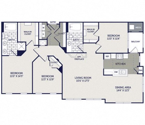 Floor plan for 3 beds, 2 baths, 1473 sqft