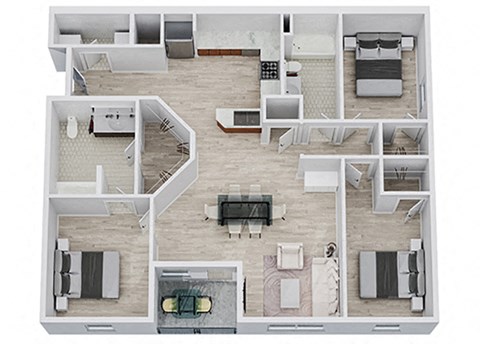Floor plan for 3 beds, 2 baths, 1371 sqft