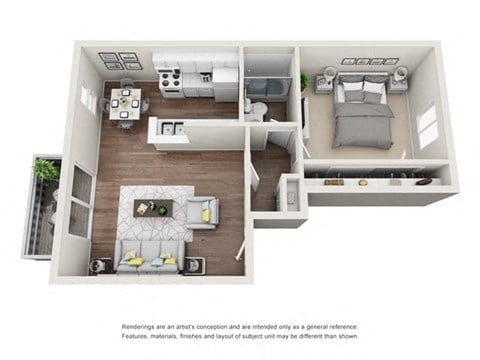 Floor plan for 1 bed, 1 bath, 850 sqft