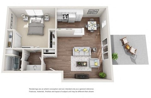 Floor plan for 1 bed, 1 bath, 850 sqft