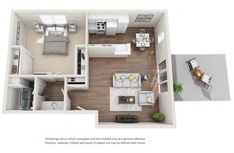 Floor plan for 1 bed, 1 bath, 650 sqft
