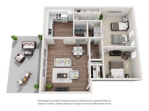 Floor plan for 2 beds, 1 bath, 1003 sqft