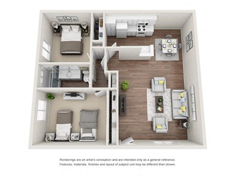 Floor plan for 2 beds, 1 bath, 1003 sqft