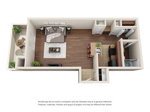 Floor plan for studio, 1 bath, 600 sqft