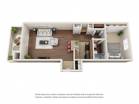 Floor plan for 1 bed, 1 bath, 849 sqft