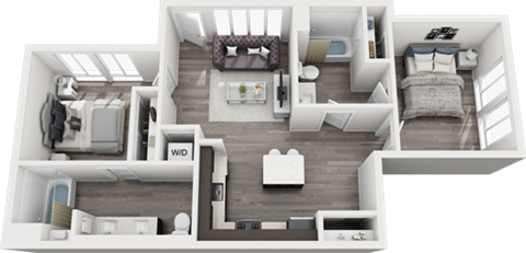 Floor plan for 2 beds, 2 baths, 847 sqft