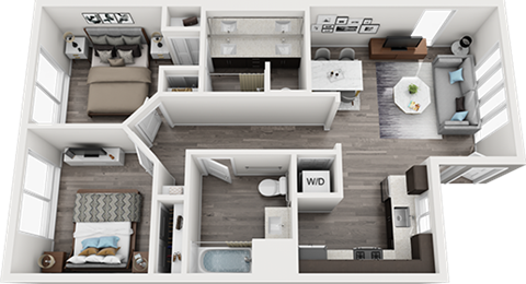 Floor plan for 2 beds, 2 baths, 850 sqft