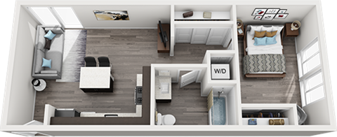 Floor plan for 1 bed, 1 bath, 570 sqft