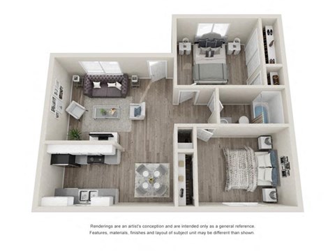 Floor plan for 2 beds, 1 bath, 788 sqft