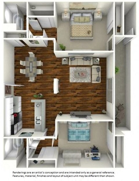 Floor plan for 2 beds, 2 baths, 927 sqft