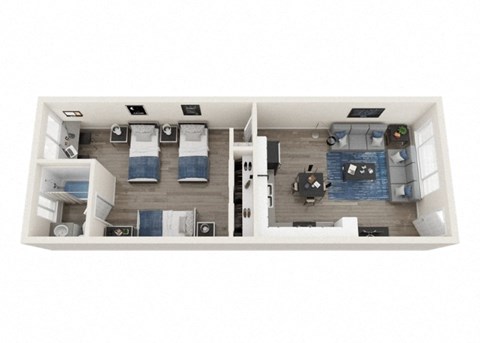 Floor plan for 1 bed, 1 bath, 560 sqft