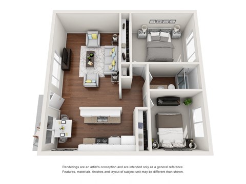 Floor plan for 2 beds, 1 bath, 920 sqft
