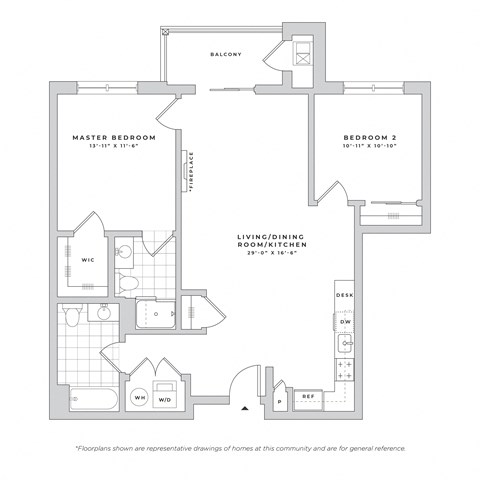 Floor plan for 2 beds, 2 baths, 1060 sqft