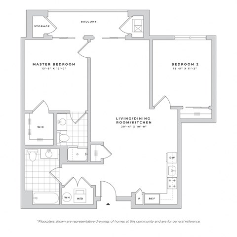 Floor plan for 2 beds, 2 baths, 1112 sqft