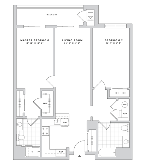 Floor plan for 2 beds, 2 baths, 1140 sqft
