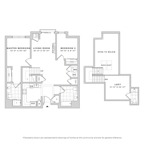 Floor plan for 2 beds, 2.5 baths, 1218 sqft