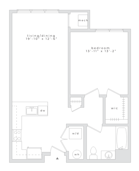 Floor plan for 1 bed, 1 bath, 760 sqft