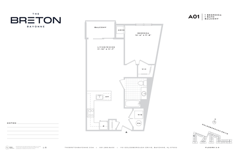 Floor plan for 1 bed, 1 bath, 706 sqft