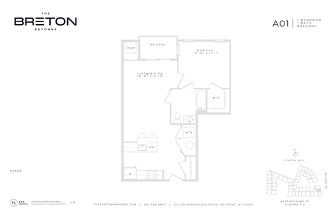 Floor plan for 1 bed, 1 bath, 716 sqft