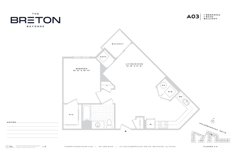 Floor plan for 1 bed, 1 bath, 743 sqft