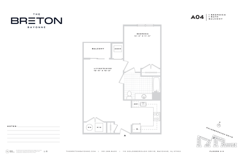 Floor plan for 1 bed, 1 bath, 746 sqft
