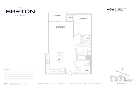 Floor plan for 1 bed, 1 bath, 766 sqft