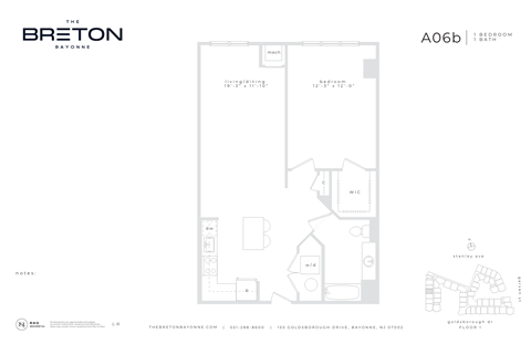 Floor plan for 1 bed, 1 bath, 900 sqft