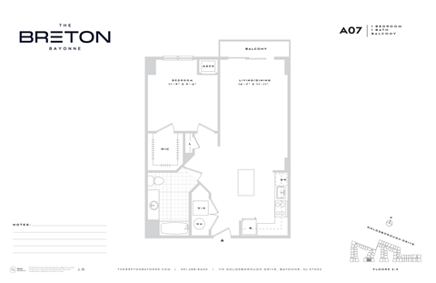 Floor plan for 1 bed, 1 bath, 777 sqft