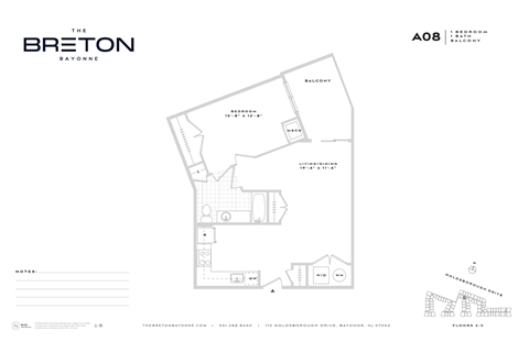 Floor plan for 1 bed, 1 bath, 779 sqft