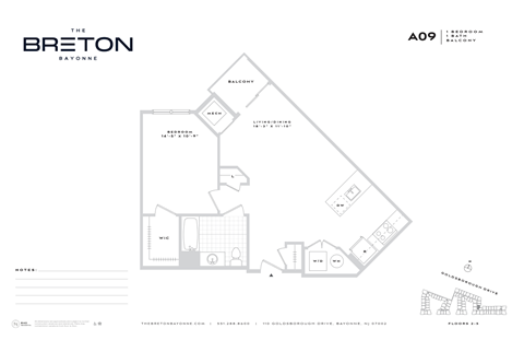 Floor plan for 1 bed, 1 bath, 787 sqft