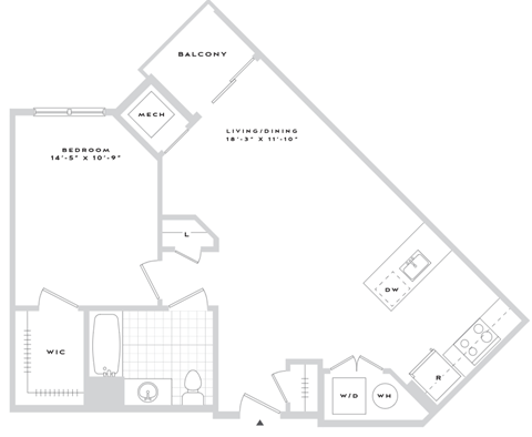 Floor plan for 1 bed, 1 bath, 787 sqft