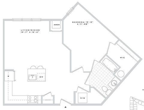 Floor plan for 1 bed, 1 bath, 812 sqft