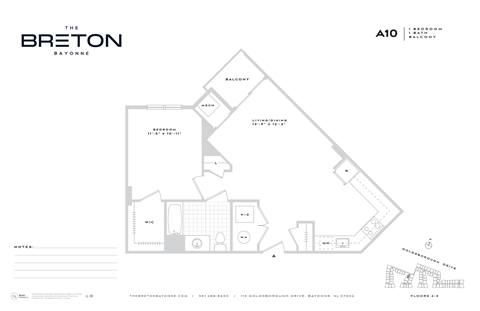 Floor plan for 1 bed, 1 bath, 788 sqft