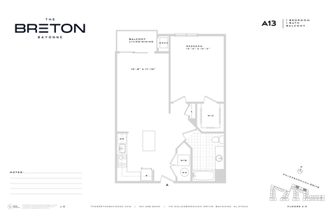 Floor plan for 1 bed, 1 bath, 826 sqft